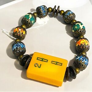 50's Mah Jong tile and Polymer Clay beaded Bracelet